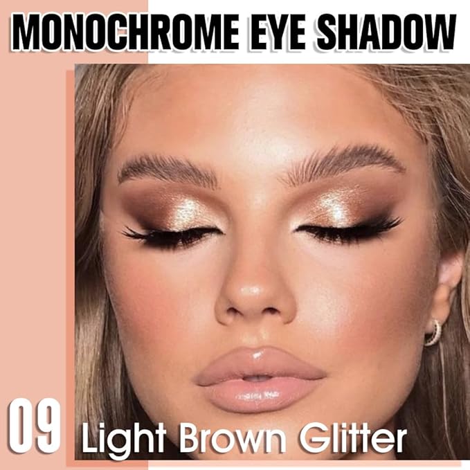 Light Brown Glitter Eyeshadow Palette for Women, Single Monochrome Eye Shadow Makeup, Shiny Pressed Powder, Blendable Natural sombras para ojos, Holographic,Vegan,Travel -9