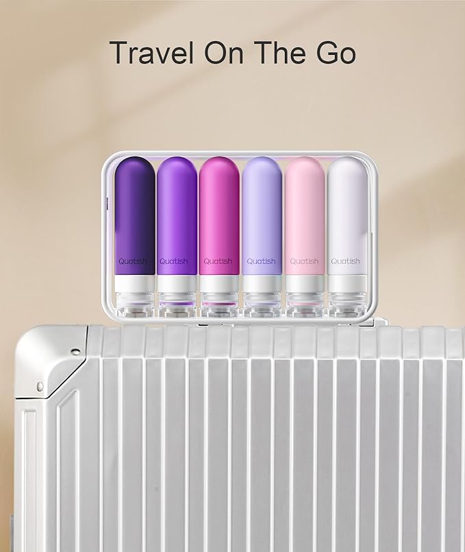 Quatish Travel Bottles for Toiletries 6 Pack, Original Patented Leakproof 3 oz Tsa Approved Travel Size Containers, BPA Free Silicone Shampoo and Conditioner Bottles, Camping Essentials, Purple