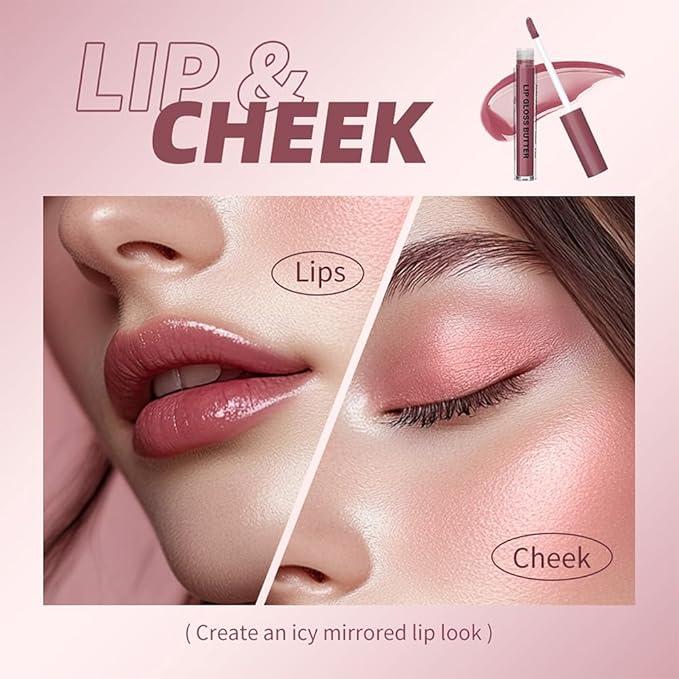 2Pcs Brown Nourishing Lip plumper Gloss, Long Wear Hydration Mini Liquid Lipstick Makeup, Moisturizing High Shine Lip Glow Oil Fresh Lightweight Glossy Plumping Lip Gloss for Women (01+04)