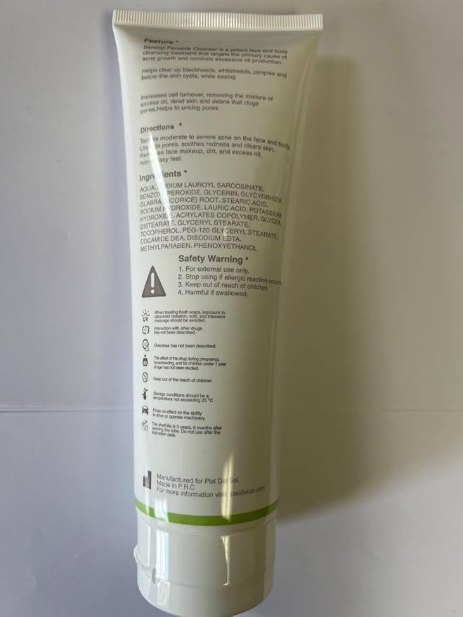 Acne Foaming Wash Cleanser, Benzoyl Peroxide Acne Treatment for Face, Body, pH Balancing - Fragrance-Free Foam Face Wash Moisturizer with Licorice Root, Vitamin E, Antioxidants 250ml.