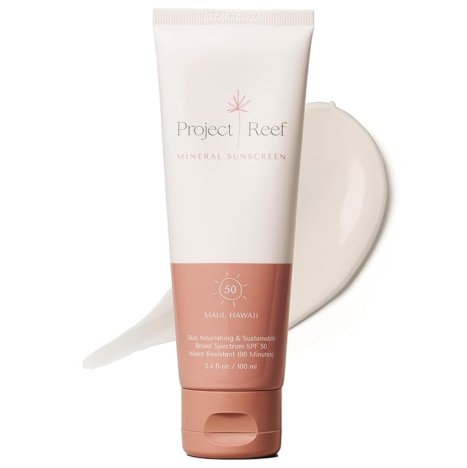 SPF 50 Mineral Sunscreen - Reef Friendly, Ocean Safe, Vegan Sunscreen Lotion for All Ages, No White Residue, Water-Resistant, 3.4 fl oz