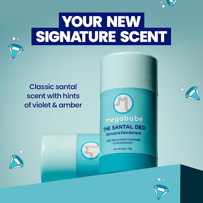 Megababe Skincare Deodorant - The Santal Deo with 72 hour Odor Protection | Restorative Ceramide & Sandalwood | Aluminum-Free, All Natural | 2.6 oz