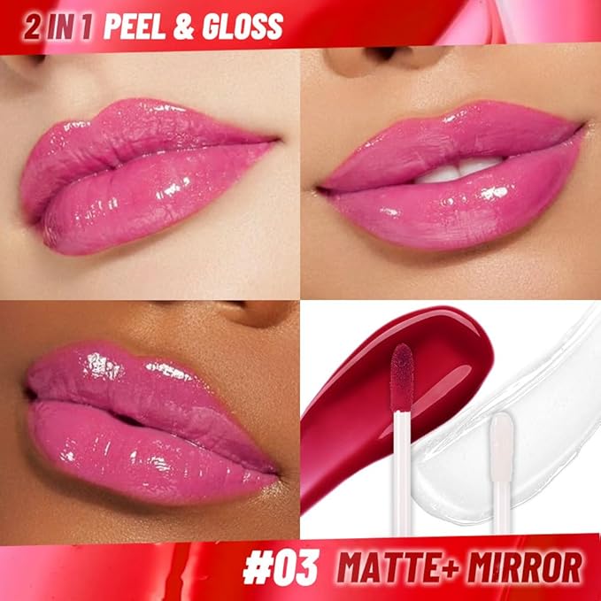 Hot Pink Lip Stain Peel off Lip Oil Dual Ended Combo Set, 2 in 1 Lips Liner Stain Oil Peel off Long Lasting Waterproof, High Pigmented Flawless Lips Tint Stick Not Faded Vegan & Cruelty-free 03#