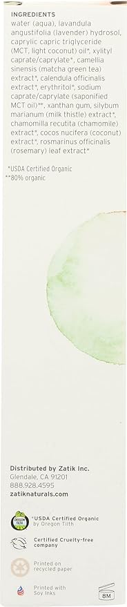 Zatik Naturals - Clarity Cleanser - with Coconut Milk and Matcha- USDA Organic, for Dry Skin, Vegan Non-GMO, Free of Gluten, Soy and Alcohol, pH Balanced, Biodegradable, 3.4 fl oz (100 mL)