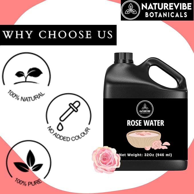 Naturevibe Botanicals Rose Water Hydrosol 946ml | 100% Pure and Natural | Great for Skin Care and Hair Care