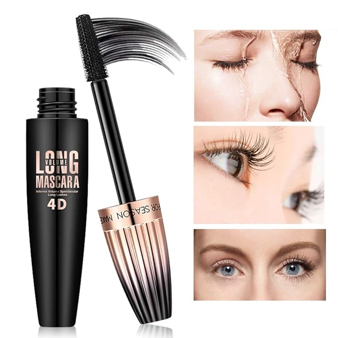 4D Silk Fiber Lash Mascara, Long Lasting Waterproof Black Volume and Length Plump and Enlarge Eyelashes Mascara, Lengthening Thickening Softer Fuller Lashes, Easy to Apply & All Day Full (Black, 2PC)