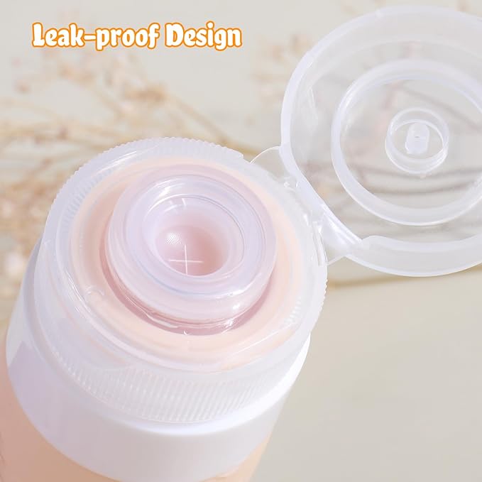GLAMFIELDS TSA Approved Travel Bottles for Toiletries, 3oz Size Leak Proof Silicone Containers for Shampoo, Conditioner,Easy to Squeeze and Portable, Essentials for Traveling (4 Pack) Apricot