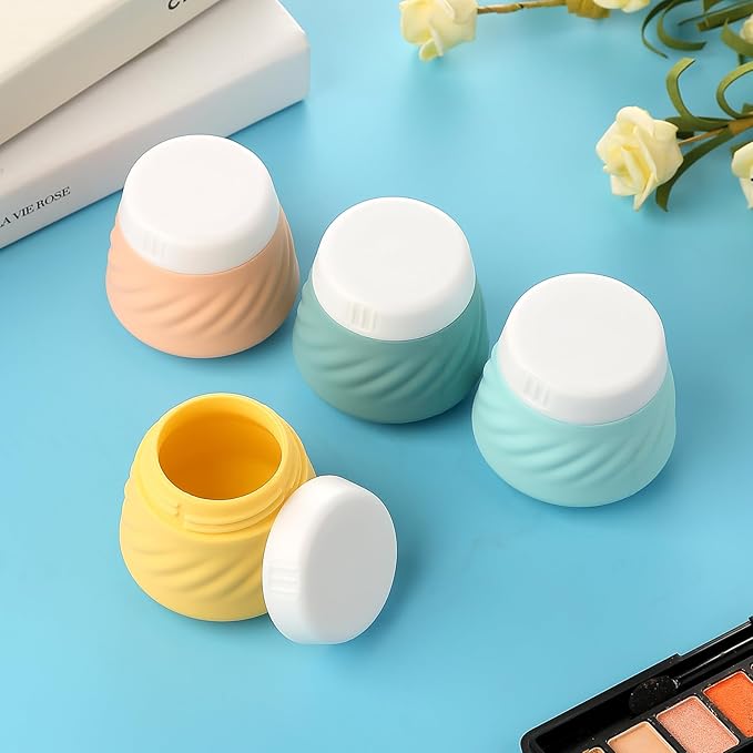 Gemice Travel Containers for Toiletries, Silicone Cream Jars TSA Approved Travel Size Containers with Toiletry Bag, Wide Mouth Leak-proof Travel Accessories with Lid for Cosmetic Cream (4 Pack)