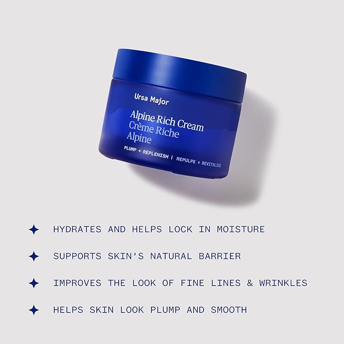 Ursa Major Alpine Rich Cream | Deeply Hydrating & Moisturizing Natural Face Lotion | Supports Skin Barrier and Targets Fine Lines | Vegan, Non-Toxic, Cruelty-Free | 1.69 ounce