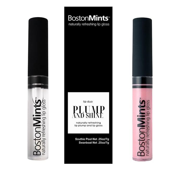 Plump & Shine Lip Duo Set - Swan Boat Lip Gloss (.25oz) and Lip Plumper Southie Pout (.25oz) - Naturally Refreshing Vegan Lip Gloss