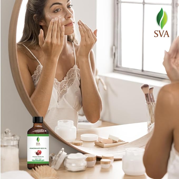 SVA Pomegranate Seed Organic - 4 Fl Oz – 100% Natural Cold Pressed Organic Pomegranate Oil - for Face, Skin Care, Hair Care, Scalp Massage & Body Massage – Carrier Oil with Dropper