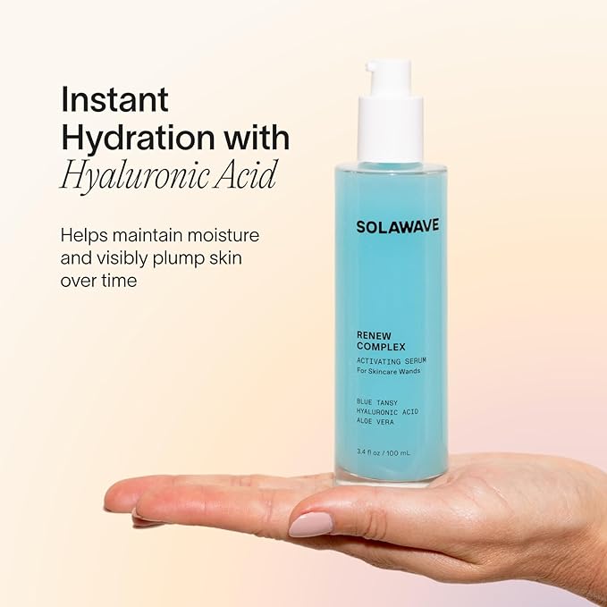 Solawave Renew Complex Red Light Therapy Activation Serum for Face & Neck | Pairs with LED Facial Wand Device | Hydrates & Plumps the Skin | Blue Tansy, Aloe Vera, Hyaluronic Acid (3 Pack - 1 Oz)