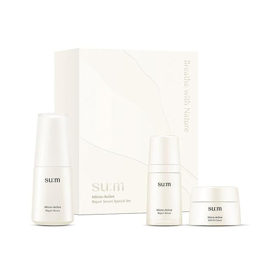 SU:M Micro-Active Repair Serum Set (3-piece set) - Hydrating and Calming Korean Skincare Serum for Sensitive and Acne-Prone Skin, Reduces Pores and Enhances skin tone