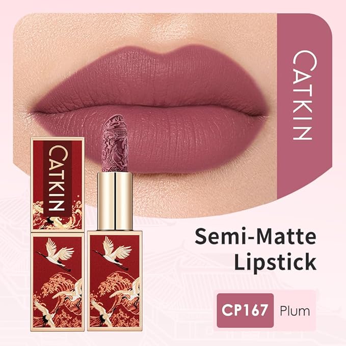 Catkin Semi-Matte Lipstick Hydrating High Impact Color Infused with Vitamin E and Avocado Oil Smooth Soft Texture Long Lasting Matte Finish 167