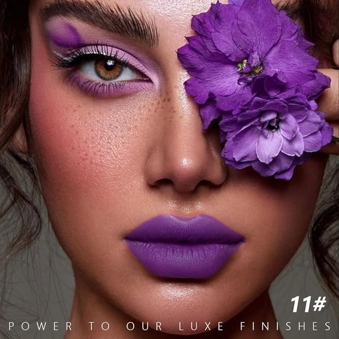 Violet Purple Matte Creamy Lipstick for Women, Longwear Lip Gloss Face Paint Stick, Lip Stick Stain Long Lasting Waterproof Easy Application Full Coverage Velvet Gloss for Party Halloween Makeup 11