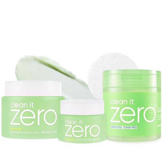 BANILA CO Clean It Zero 3-Step Pore Care Set | Pore Clarifying Balm 180ml + 100ml + Green Peel Toner Pads (70ea) | Korean Skincare for Oily & Acne-Prone Skin | Vegan