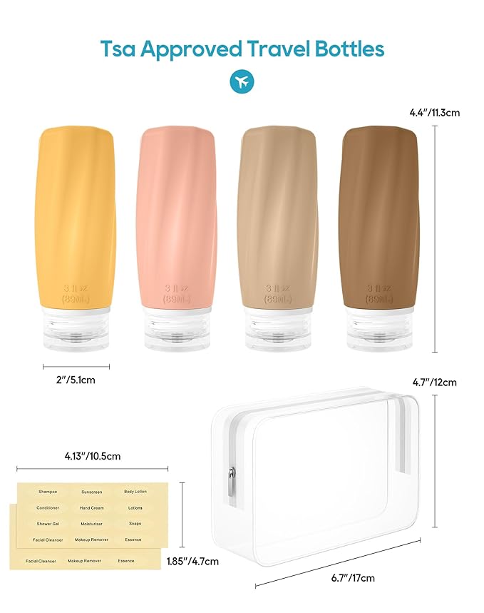 Morfone Travel Bottles Set for Toiletries, Tsa Approved Travel Size Containers Leak Proof Refillable Liquid Silicone Squeezable Travel Accessories for Shampoo Conditioner Lotion (Orange)