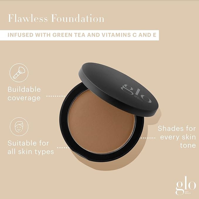 Glo Skin Beauty Pressed Base Powder Foundation Makeup (Chestnut Medium) - Flawless Coverage for a Radiant Natural, Second-Skin Finish