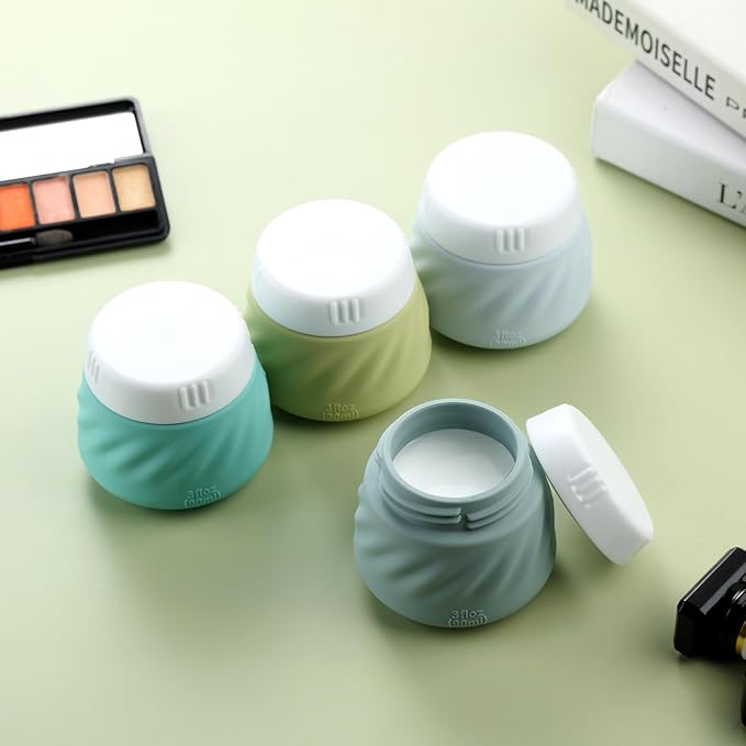 Gemice Silicone Cream Jars TSA Approved Travel Size Containers with Toiletry Bag, Wide Mouth Leak-proof Travel Accessories with Lid for Cosmetic Cream (4 Pack)