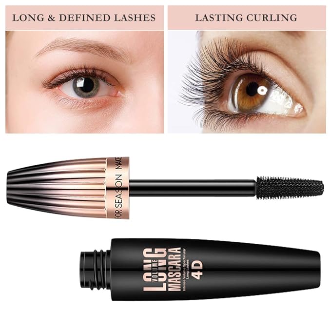 4D Silk Fiber Lash mascara, Waterproof Mascara Black Volume and Length, Natural Lengthening and Thick, Smudge-Proof,No Clumping, Instantly Create The Look of Lash Extensions, All Day Full, 2 Pack