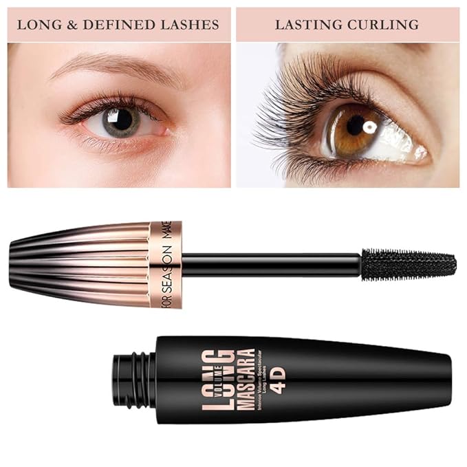 4D Silk Fiber Lash Mascara, Long Lasting Waterproof Black Volume and Length Plump and Enlarge Eyelashes Mascara, Lengthening Thickening Softer Fuller Lashes, Easy to Apply & All Day Full (Black, 2PC)
