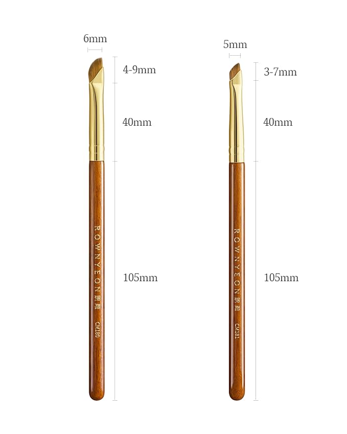 Desert Oak Series Wing Liner Duo Brush Set - CM 180 Bold Angled Eyeliner & CM 181 Precision Detail Brush for Gel/Liquid/Powder, Bubinga Handle & Brass Ferrule