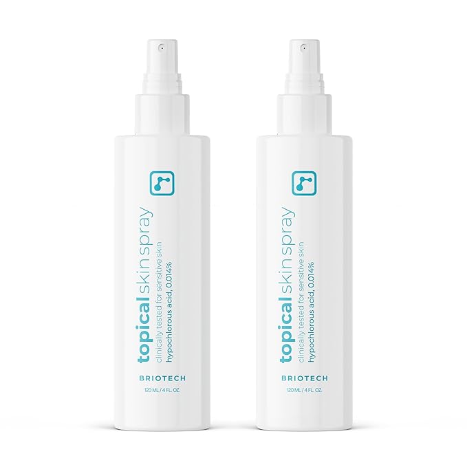 BRIOTECH Topical Skin Spray, Hypochlorous Acid Spray for Sensitive Skin, HOCl Facial Mist, Full Body Support Against Irritation, Calm Redness, Soothe Foot & Scalp, 4 oz (2 Pack)
