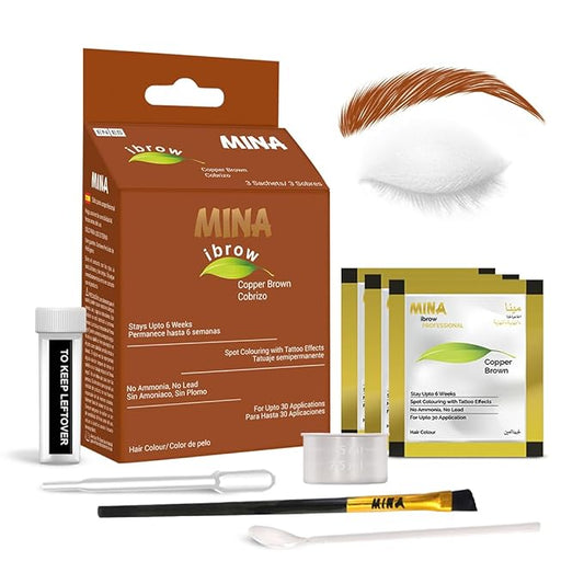 MINA iBrow Henna Hair Color Tint Kit with Brush Combo Pack | Covers Gray Hair-Lasts up to 6 weeks | No Ammonia No Lead | Vegan & Cruelty Free | up to 30 Applications (Copper Brown)