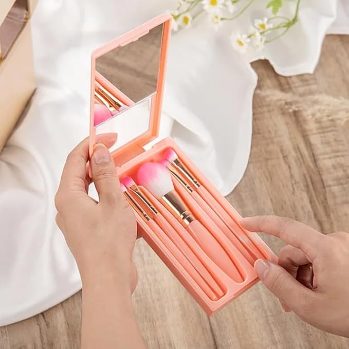 CALLIE Personalized Travel Makeup Brushes Set with Mirror | 5 Pcs | Custom Birth Flower and Name | Birthday Christmas Bridal Shower Gift for Women (Birth Flower Bouquet Name Cartoon)