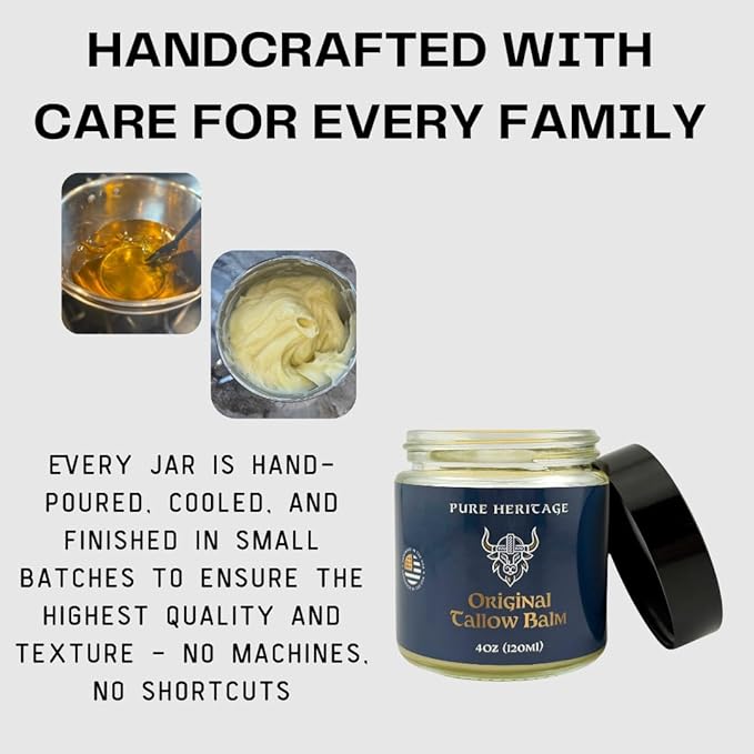 Pure Heritage Handmade Tallow Balm – Grass-Fed & Finished Moisturizer & Healing Cream with Frankincense & Cedarwood | Natural Care for Sensitive Skin, Eczema, Rosacea, Babies, Men & Women (2oz)