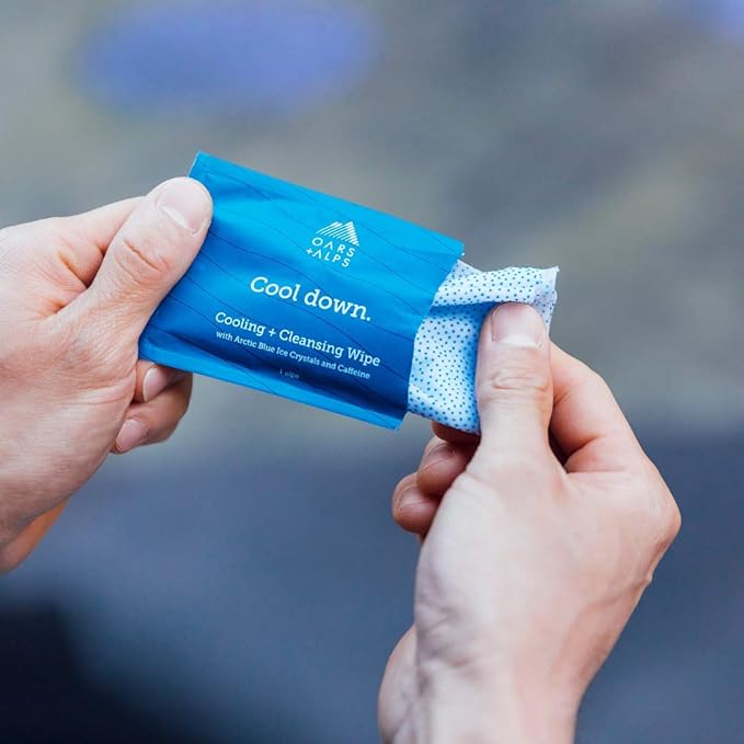 Oars + Alps Cooling Face & Body Wipes, Dual Sided Cleansing Wipes Towelettes for Post Workout, Activities,Commutes, Dermatologist Tested Skin Care with Menthol & Ginseng, Travel Friendly, 14 ct