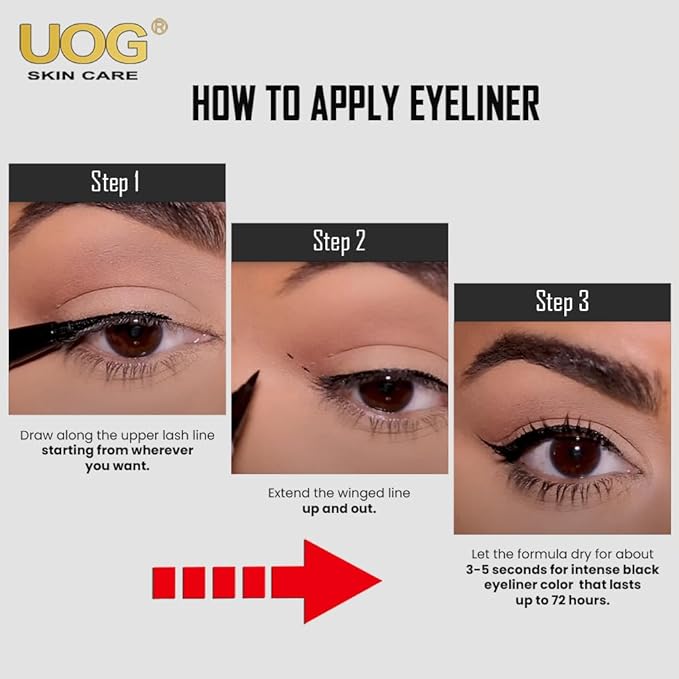 UOG (United One) Liquid Eyeliner - Waterproof, Smudge-Proof, Quick-Dry Formula with Precise Slender Brush Tip, Allergy-Free & Long-Lasting Up to 72 Hours. 1.0mL/0.035 Fl oz