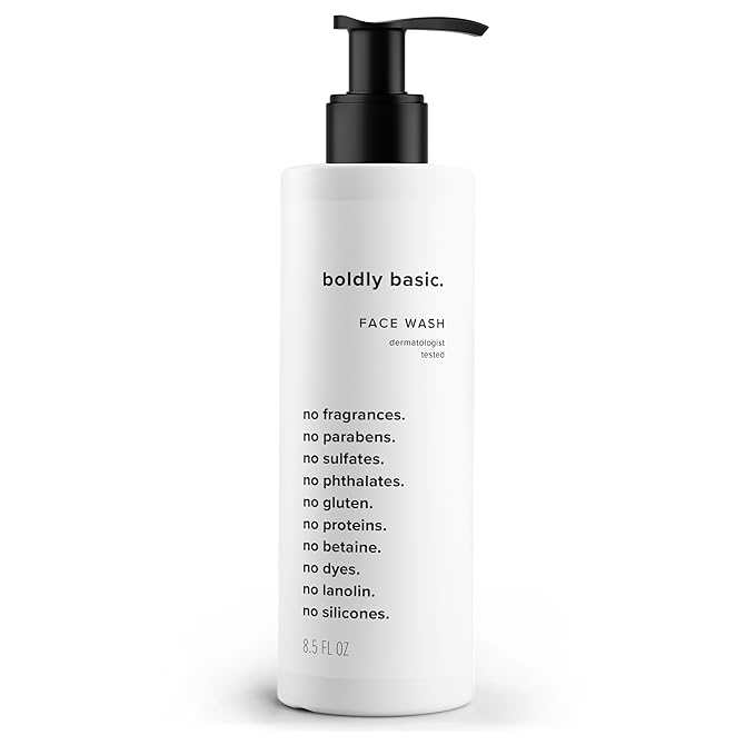 Boldly Basic Fragrance Free Face Wash - Gentle Facial Cleanser on Sensitive Skin - Unscented - Dermatologist Tested - No Sulfates, Parabens or Gluten - Non Comedogenic and Hypoallergenic