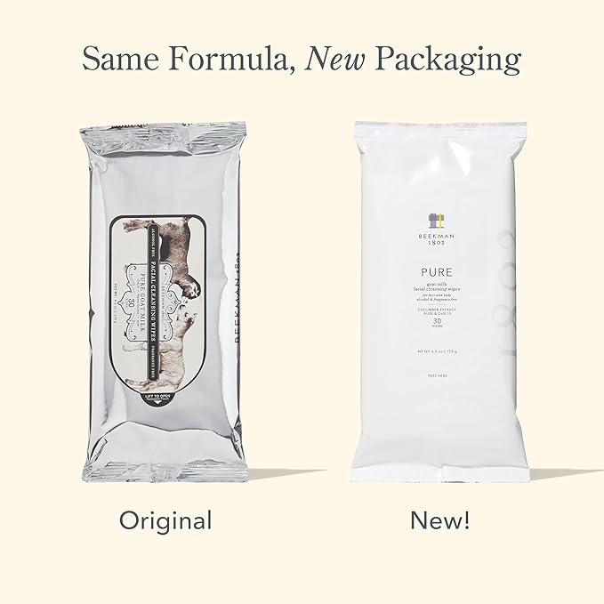 Beekman 1802 Face & Body Wipes - Fragrance Free, 30 Count, Cleanses Dirt & Makeup, With Goat Milk, Aloe & Vitamin E