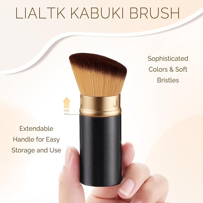 Retractable Kabuki Makeup Brush - Portable Travel Face Brush with Cover, Soft Synthetic Bristles for Blush, Bronzer, Powder, Foundation & Sunscreen, Flawless Application On-the-Go (Black)