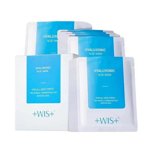 +WIS+ Hyaluronic Acid Face Mask 24 EA with Hyaluronic Acid Serum and Vitamin B5, Hydrating Facial Mask for Dry Skin, Anti-Aging Mask to Plump and Repair Dehydrated Skin, Safe on Sensitive Skin