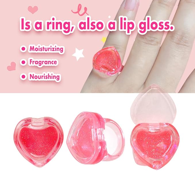 6-in-1 Heart Shine Lip gloss Set - 2 Lip Balms and Make Up Set and Magic Charm Bracelet | Girls Birthday Gift Box with Ice Cream Surprise Non Toxic, Party Favours