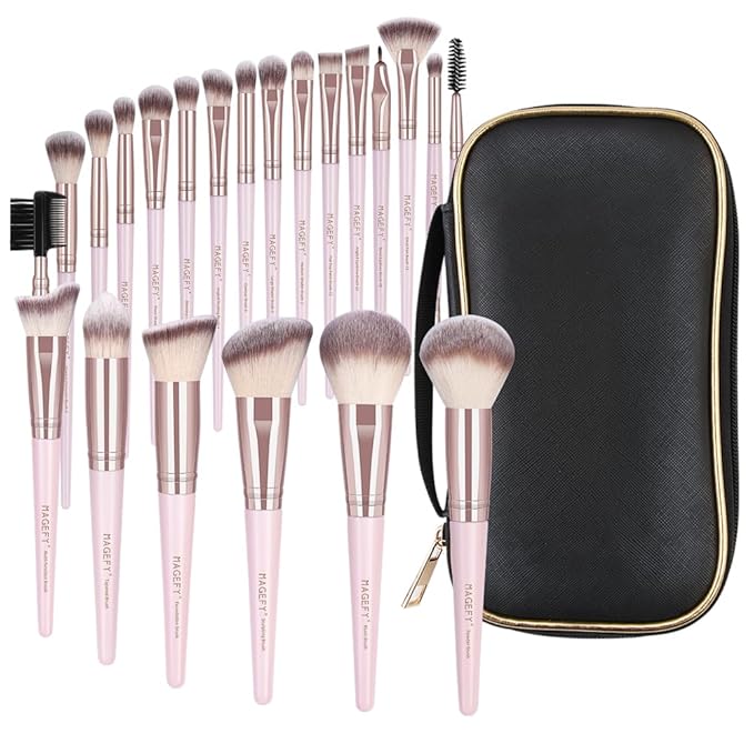 22 Pcs Makeup Brushes Set, MAGEFY Professional Makeup Brushes Wooden Handle Cosmetics Brushes Foundation Concealer Powder Face Eye Make up Brushes Kit(Pinkgold)