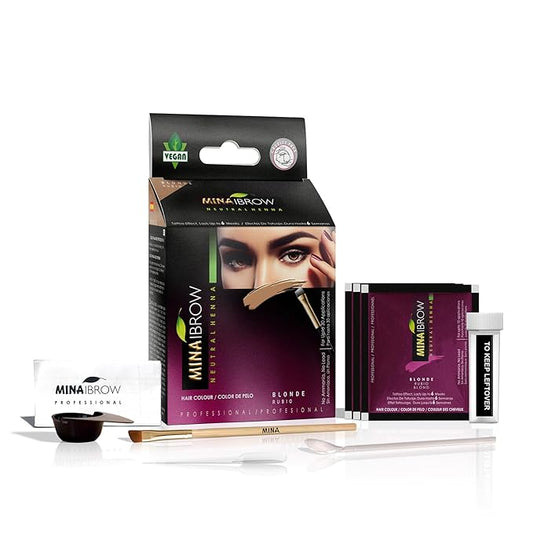 MINA iBrow Henna Hair Color Professional Tint Kit with Brush Combo Pack | Covers Gray Hair-Lasts up to 6 weeks | No Ammonia No Lead | Vegan & Cruelty Free | up to 30 Applications (Blonde)