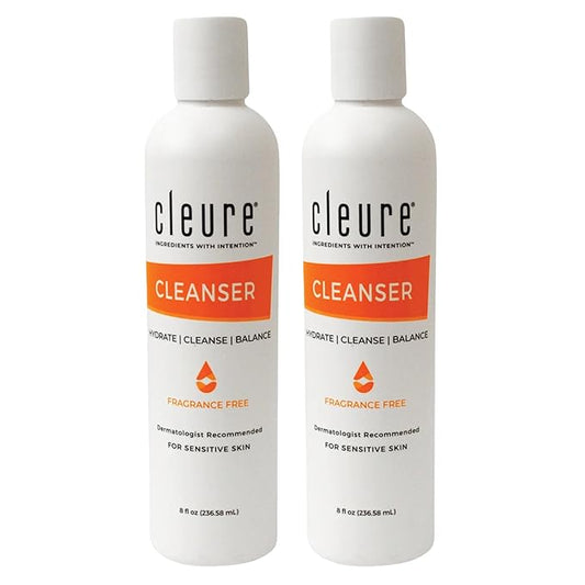 Cleure Lotion Cleanser for Dry Sensitive Skin, Free of Fragrance, Gluten, Paraben, Salicylate and Non Comedogenic (8 oz, 2 Pack)