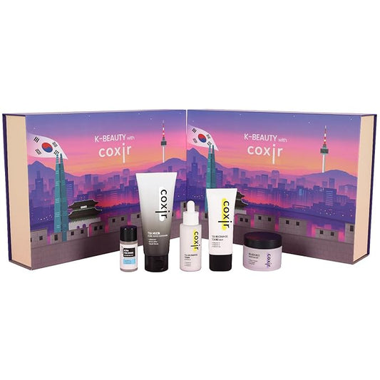 coxir K-Beauty Seoul Glow Set – 5-Step Korean Skincare Routine with TXA & Black Rice – Cleansing oil, Mask Cleanser, Ampoule, Balm & Moisturizer – Deep Hydration, Radiant Glass Skin Gift Set