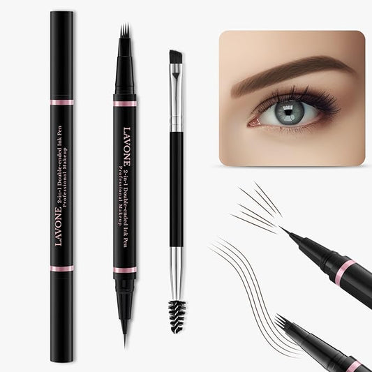 Eyebrow Pencil,2-in-1 Waterproof Eyebrow Pen with 4 Tip Brow Pen and Ultra-Precise Brow Pencil,with Dual-ended Eyebrow Brush,Eyebrow Makeup for Natural Looking Eyebrows-Dark Brunette