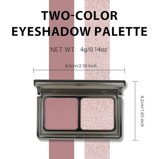 Champagne Pink Shimmer Eyeshadow Matte Rose Double Colors Palette, High Pigment Eye Shadow Powder, Blendable Smooth and Texture Waterproof Smudge-proof Durable Long-lasting Makeup Palette 01#
