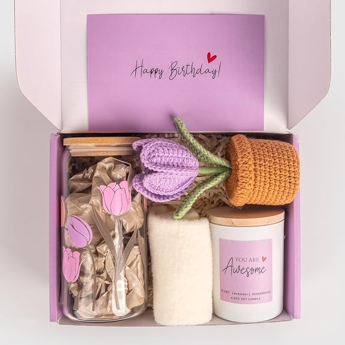 Birthday Gifts for Women, Self Care Gifts Get Well Soon Gifts, Gift Basket for Women, Teen Girls Gifts, Care Package Tulip Basket for Her, Mom, Sister, Best Friend, Wife, Girlfriend, Coworker