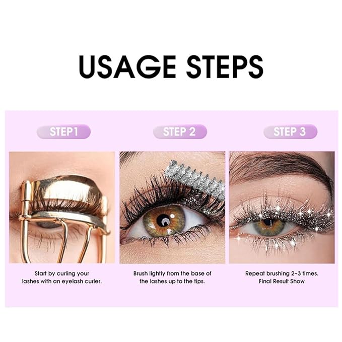 3PCS Glitter Mascara for Eyelashes,Waterproof Long Lasting Silver Gold Purple Color Diamond Sparkly Mascara, Lengthening Volumizing Colorful,Party Wedding Stage Use Halloween Christmas Makeup