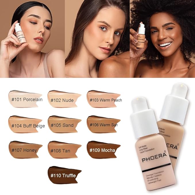 Phoera® Full Coverage Foundation Soft Matte Oil Control Concealer 30ml Flawless Cream Smooth Long Lasting aq (108 TAN)
