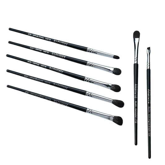7-Piece Professional Eye Brush Set with Natural Goat Hair Bristles and Synthetic Fibers， Eyeshadow, Eyeliner, Concealer, and Precise Makeup Application，Super Soft Bristles, Labled Brush Handle
