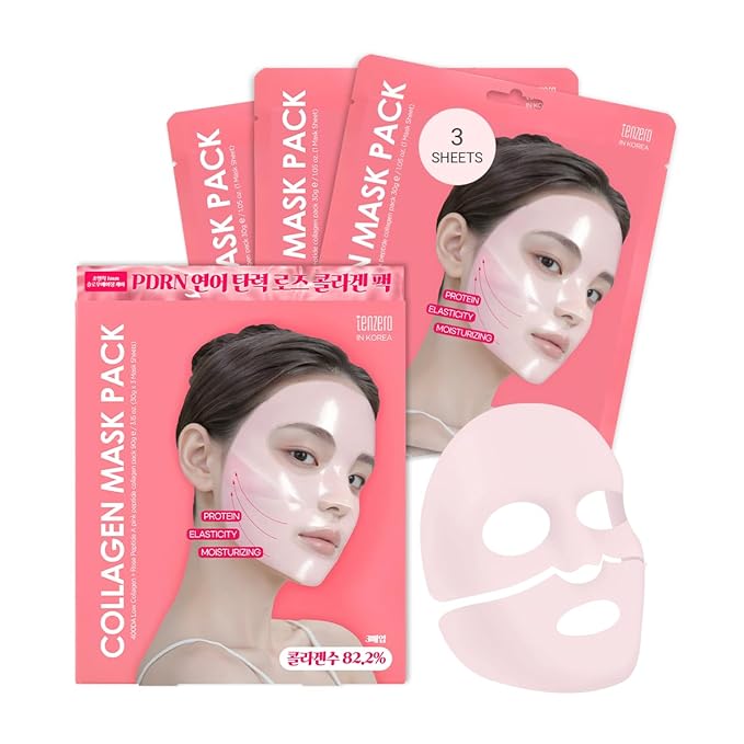 tenzero Rose Peptide Collagen Mask Pack (3 Sheets x 30g), Overnight Hydrogel Mask, Deep Hydrating, Elasticity Enhancing, Anti Wrinkle Lifting, Firming, Nourishing with Collagen, Rose Peptides