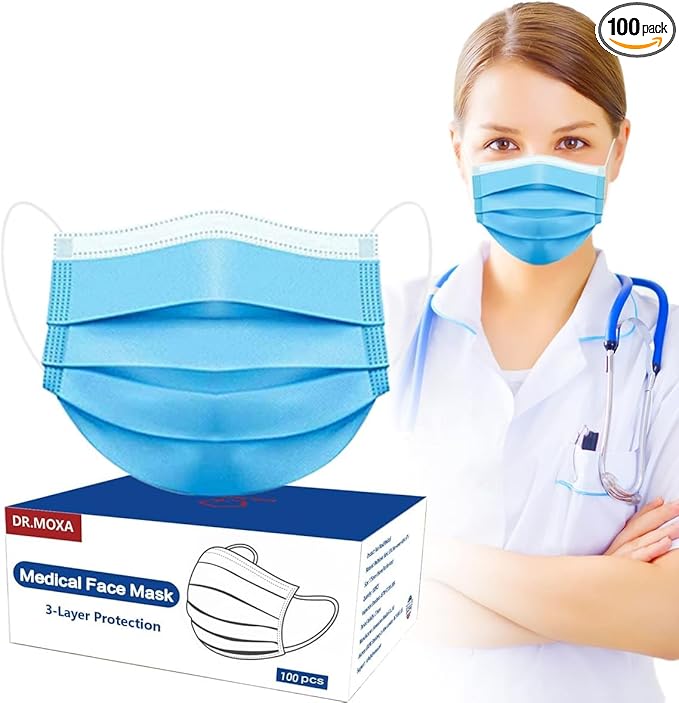 100 Pack Disposable Face Masks ASTM Level 2, Medical Grade 3 Ply Protection Face Mask for Adults - Comfortable,Soft, Breathable