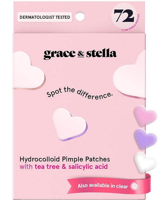grace & stella Award Winning Pore Strip - Pimple Patches for Face - Heart Hydrocolloid Zit Stickers that Help Soothe & Conceal Breakouts - Cute Patches - Dermatologist-Tested, Vegan (Heart, 72 Count)